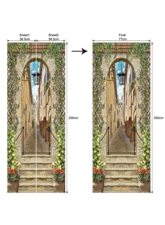 الأزرق جي دبليو المناظر الطبيعية الأوروبية والأمريكية قابلة للإزالة ، غرفة نوم مقاومة للماء ، غرفة معيشة ممتدة لمحاكاة باب مقوس PVC MT257-290 - Image 1