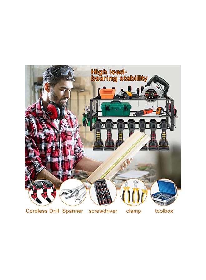 erorex 3-Tier Power Tool Organizer, Perfect for 5 Drills, Cordless Drill Storage, Wall Mount Drill Holder 66x20x19cm for Garage Workshop Warehouse Tool Room - Image 5
