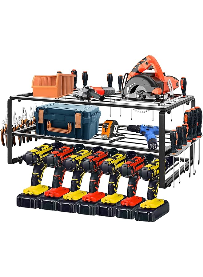 erorex 3-Tier Power Tool Organizer, Perfect for 5 Drills, Cordless Drill Storage, Wall Mount Drill Holder 66x20x19cm for Garage Workshop Warehouse Tool Room - Image 1