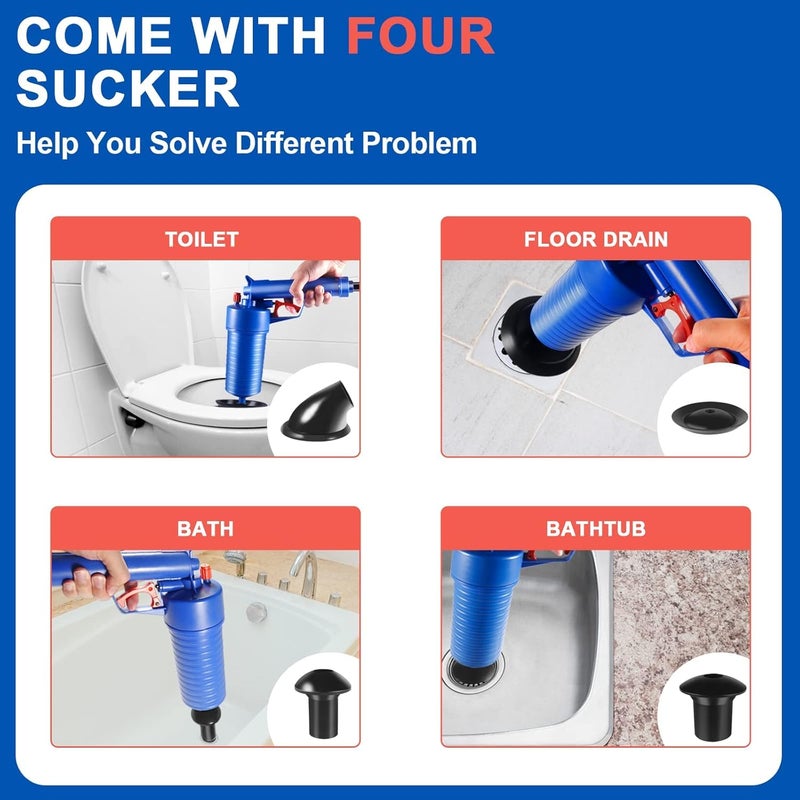 Snivy Snivy Toilet Plunger Set High Pressure Air Drain Pump Blaster Gun Sink Opener Cleaner Pump Dredge Tool for Toilet Bathroom Kitchen ABS Polished Toilet Sink Plunger with 4 Suckers (1pcs)  - Image 4
