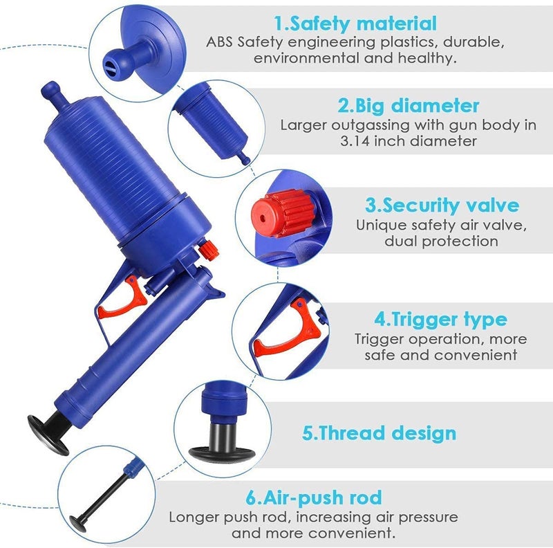 Snivy Snivy Toilet Plunger Set High Pressure Air Drain Pump Blaster Gun Sink Opener Cleaner Pump Dredge Tool for Toilet Bathroom Kitchen ABS Polished Toilet Sink Plunger with 4 Suckers (1pcs)  - Image 2