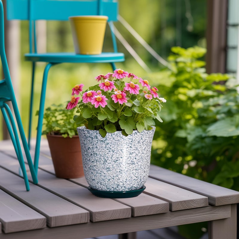 SUNPOTFOR 5.6 Inch Plant Pot - Ceramic Plant Pots for Indoor Outdoor, Round Orchid Succulent Pots with Drainage Hole and Saucer, Modern Flower Pot, Home Office Decor, Green-White - Image 4