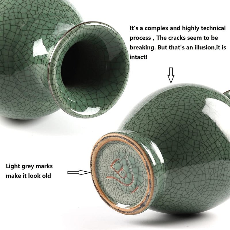 LANLONG Chinese Ceramic Art Handmade Antique ice Crack Glaze vases Big China Porcelain Flower Bottle Vase for Home Decoration(Green) - Image 5