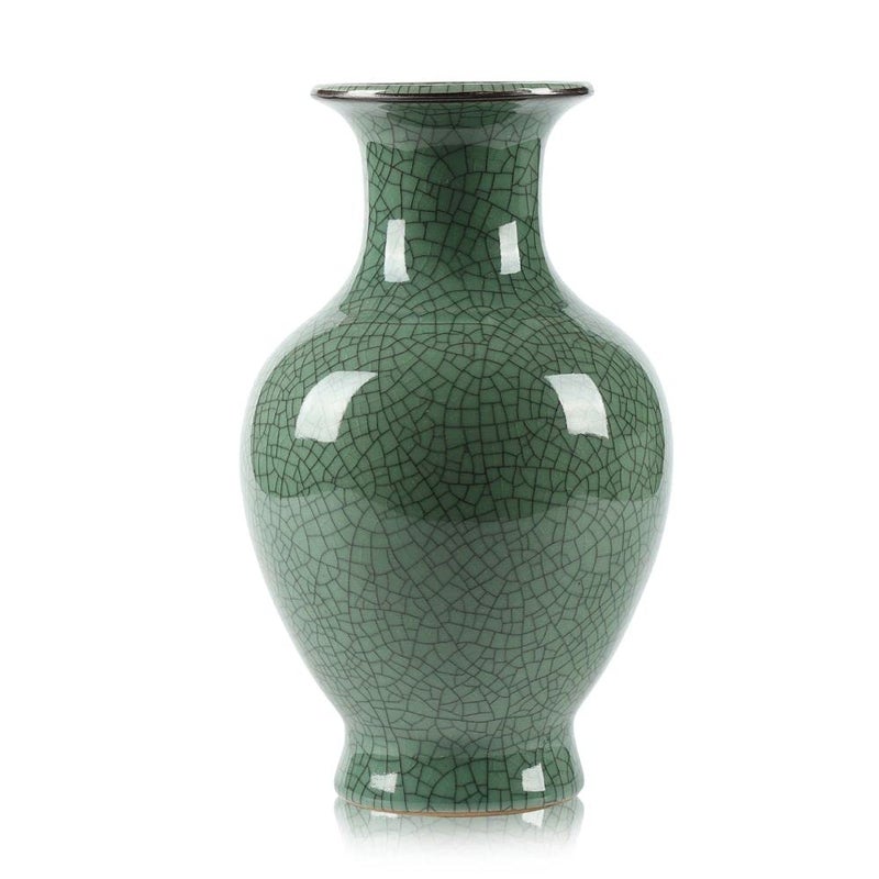 LANLONG Chinese Ceramic Art Handmade Antique ice Crack Glaze vases Big China Porcelain Flower Bottle Vase for Home Decoration(Green) - Image 1