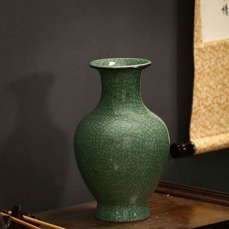 LANLONG Chinese Ceramic Art Handmade Antique ice Crack Glaze vases Big China Porcelain Flower Bottle Vase for Home Decoration(Green) - Image 2