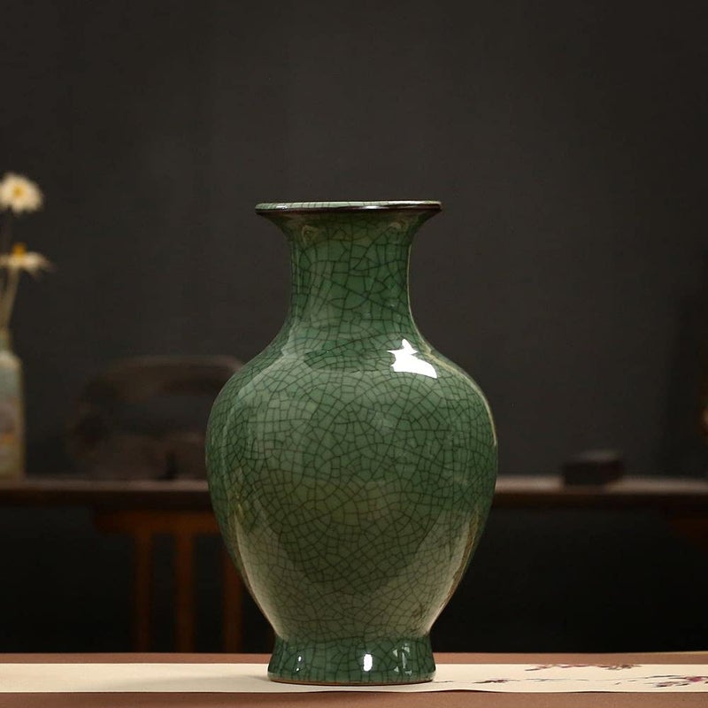 LANLONG Chinese Ceramic Art Handmade Antique ice Crack Glaze vases Big China Porcelain Flower Bottle Vase for Home Decoration(Green) - Image 4