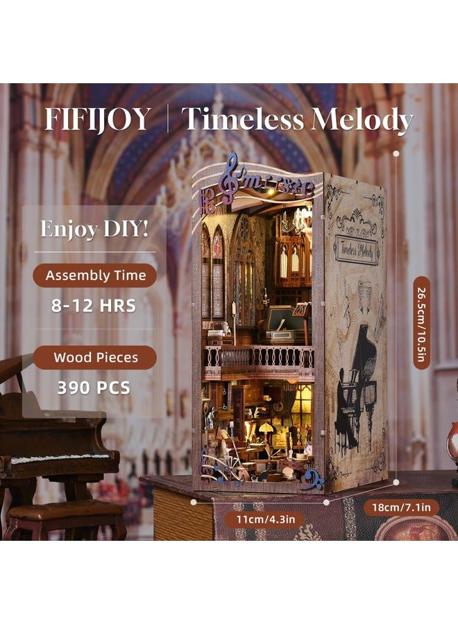 fifijoy ركن الكتب، مجموعة ركن الكتب المصغرة DIY موسيقى، أحجية خشبية ثلاثية الأبعاد لحوامل الكتب مع إضاءة LED لل Teens والبالغين (لحن خالد) - Image 3