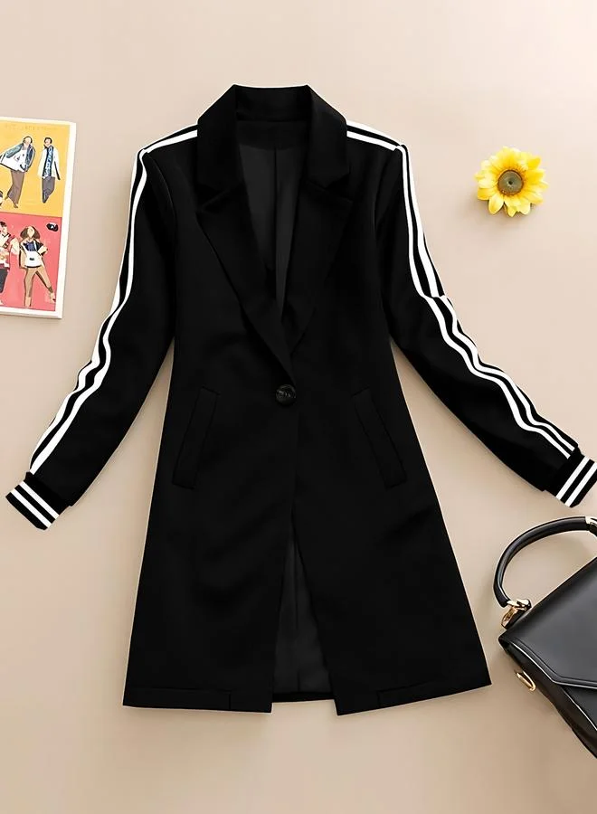 Take Two Black Midi Blazer with Stripe Detail