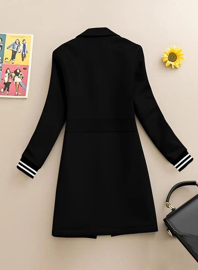 Take Two Black Midi Blazer with Stripe Detail