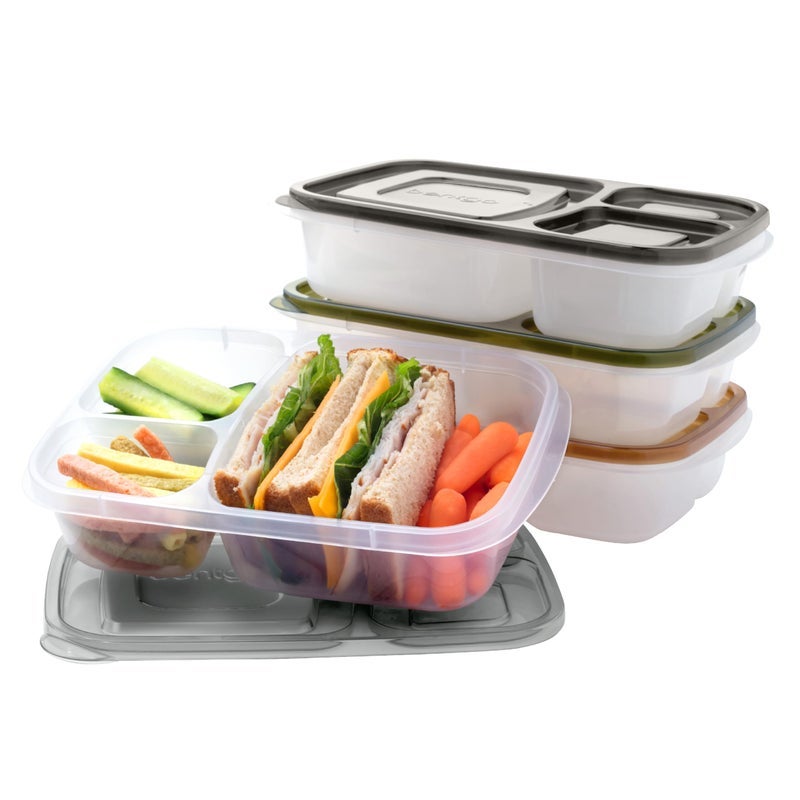 Bentgo Easyboxes Original Stackable Lunch Boxes Reusable 3Compartment Food Containers for Kids and Adults Bento Lunch Box for Meal Prep School Work BPA Free Set of 4 Earth Tones