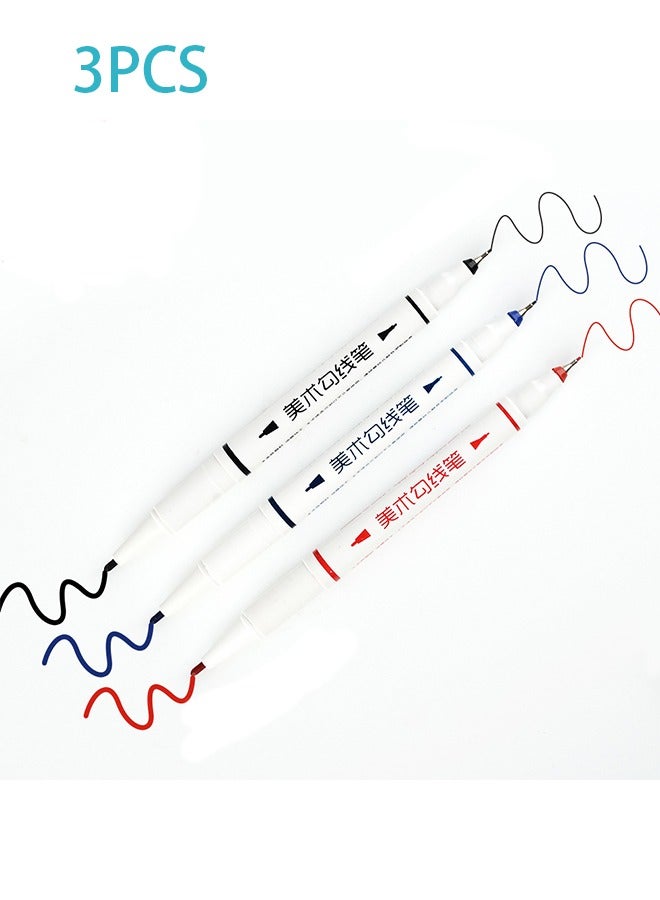 Generic 3PCS Fine Tip Twin Marker Pen Black,Red，Blue  - Image 1