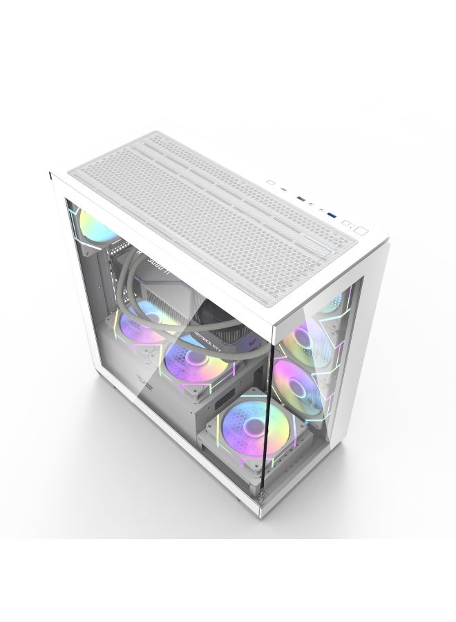 DarkFlash DS900G ATX Mid-Tower PC Case, Curved Tempered Glass, 0.5mm SPCC Steel, 7 PCI Slots, GPU Up to 425mm, CPU Cooler Up to 170mm, 2x HDD & 2x SSD, USB 3.0 & Type-C, Full Dust Filters, Multi-Fan & Radiator Support,Whte - Image 4
