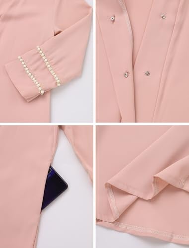 IKADEX Kids Girls Muslim Abaya Dress Modest Pearl Sleeve Cardigan Kaftan + Chiffon Hijab Islamic Ramadan Prayer Clothes Pink 3-4y - Image 4