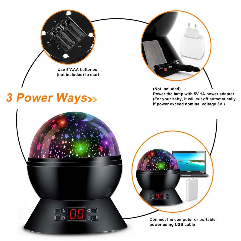 MOKOQI Star Projector Night Lights for Kids with Timer, Toys for 2-5-14 Year Old Boys Room Lights for Kids Glow in The Dark Stars Moon for Child Sleep Peacefully, Birthday Gifts for Boys-Black - Image 5