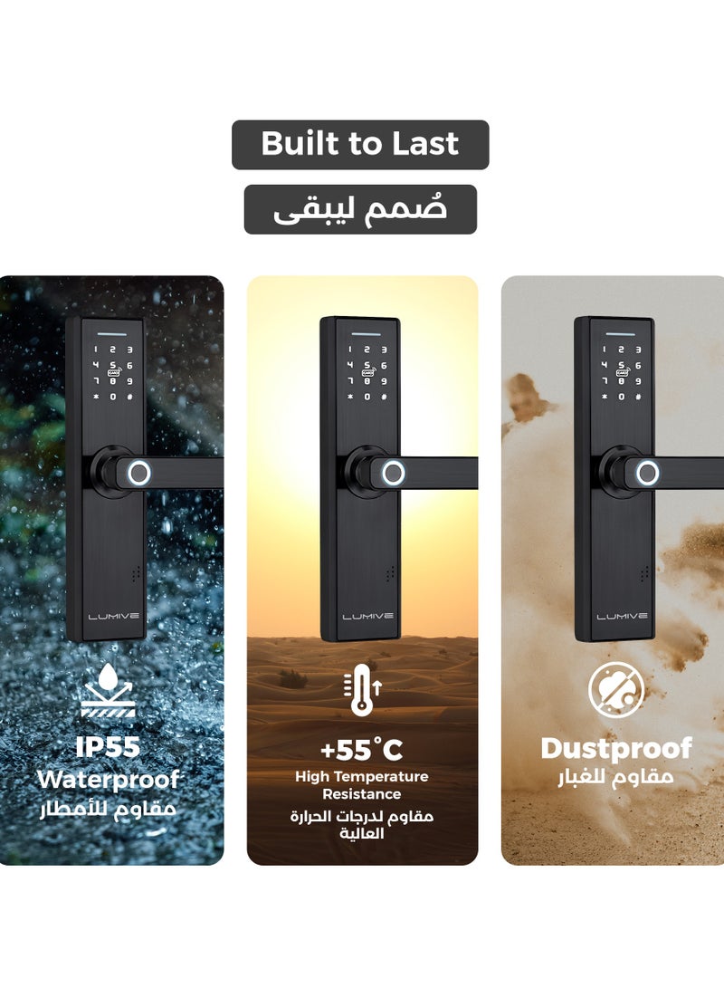 لوميف قفل باب ذكي  يعمل ببصمة الاصابع وبتطبيق الوايفاي قفل ذكي لا يحتاج إلى مفاتيح فقط قم بإدخال بصمة اصابعك قفل بلوحة مفاتيح وحماية بيومترية يتضمن كالون 4585 و5 بطاقات ذكية - Image 4