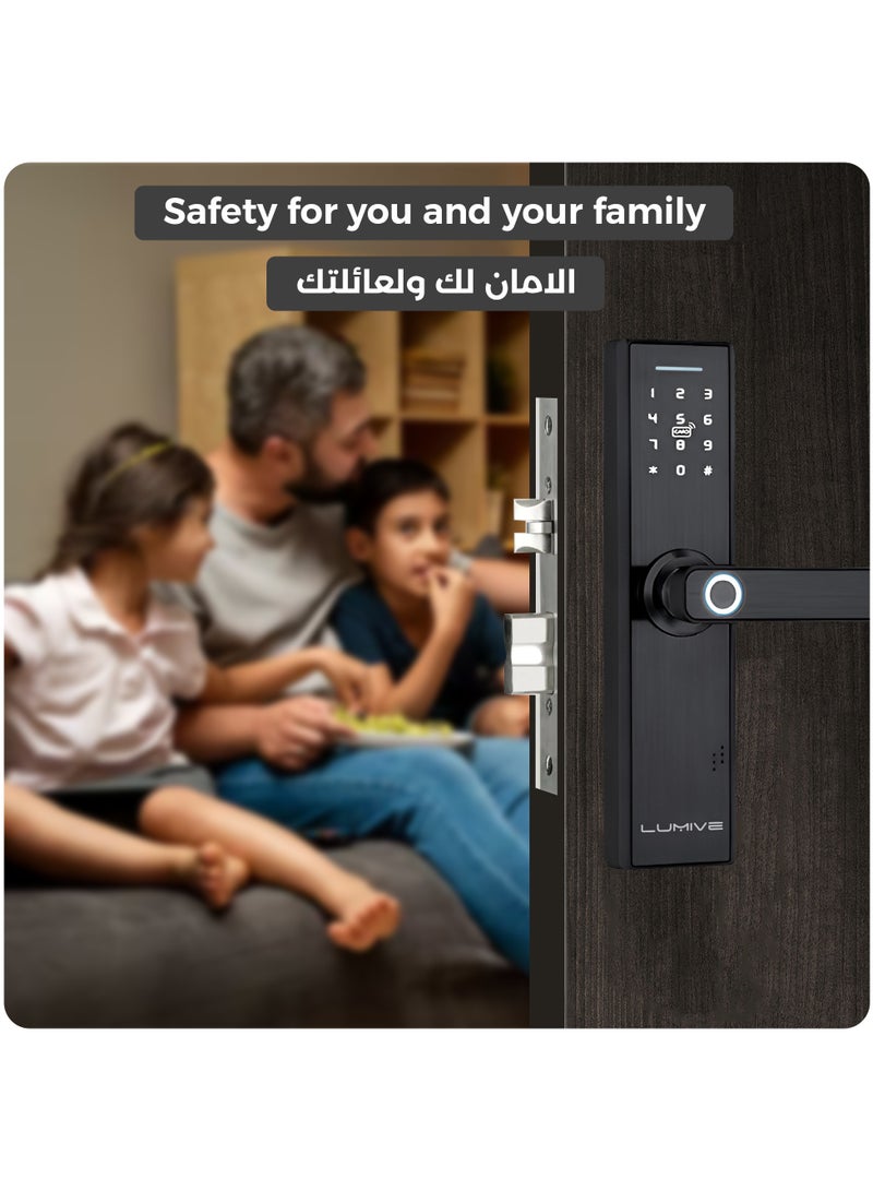 لوميف قفل باب ذكي  يعمل ببصمة الاصابع وبتطبيق الوايفاي قفل ذكي لا يحتاج إلى مفاتيح فقط قم بإدخال بصمة اصابعك قفل بلوحة مفاتيح وحماية بيومترية يتضمن كالون 4585 و5 بطاقات ذكية - Image 2