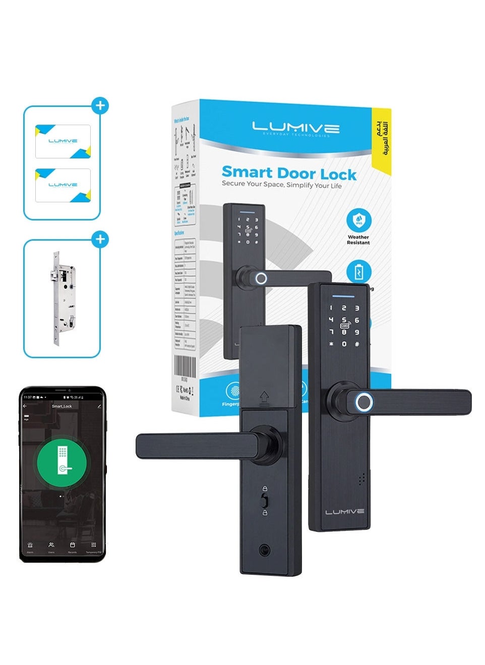 LUMIVE Smart Door Lock By Lumive Fingerprint Door Lock WiFi App Smart Lock Keyless Entry Smart Lock With Fingerprint Entry Biometric Lock With 240-4585 Mortise And 2 RFID Cards (Support Arabic Language) 