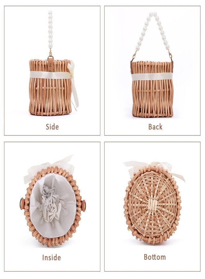 KUANG! Natural Handwoven Wicker Handbag Small Rattan Pearl Basket Purse Straw Beach Crossbody Bag for Women - Image 4