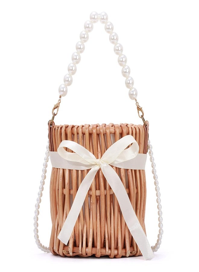 KUANG! Natural Handwoven Wicker Handbag Small Rattan Pearl Basket Purse Straw Beach Crossbody Bag for Women - Image 1