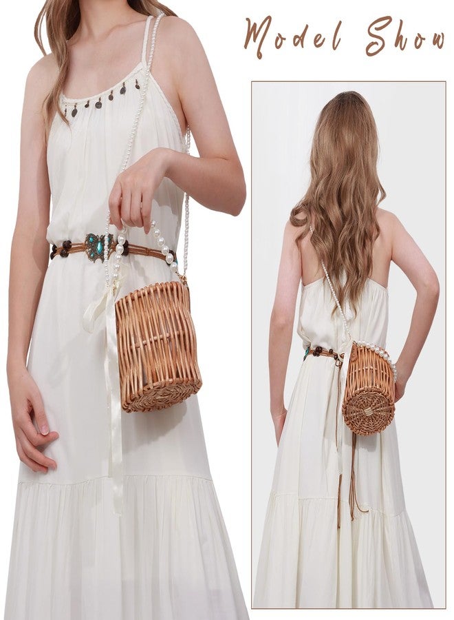 KUANG! Natural Handwoven Wicker Handbag Small Rattan Pearl Basket Purse Straw Beach Crossbody Bag for Women - Image 2