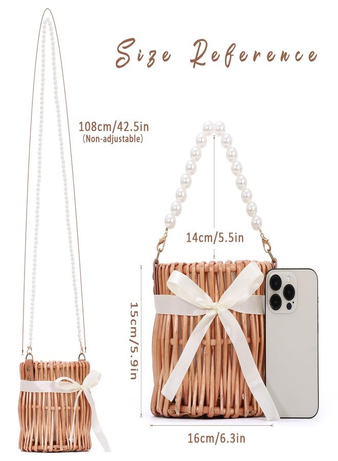 KUANG! Natural Handwoven Wicker Handbag Small Rattan Pearl Basket Purse Straw Beach Crossbody Bag for Women - Image 3