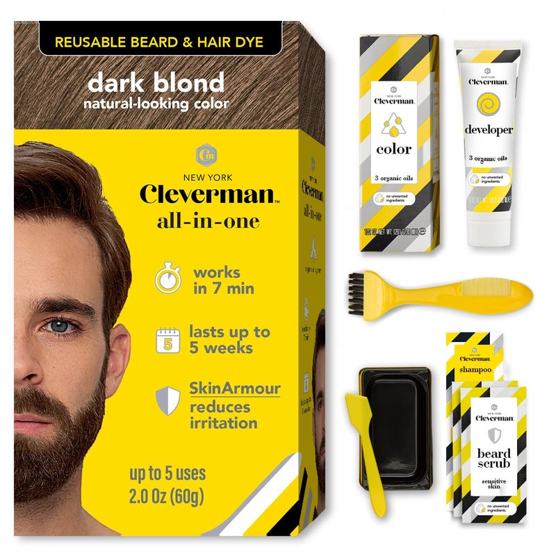 CLEVERMAN Reusable Hair & Beard Dye for Men â€“ Dark Blond | Up to 5 Uses, 7 Minutes | Natural Gray Coverage, No-Drip Cream with SkinArmourÂ® â€“ Cleverman - Image 1