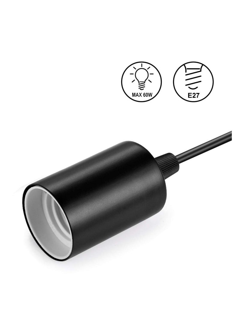 Suntown Ceiling Pendant & Lamp Holder, Metal Pendant Light Fitting, E27 Lamp Holder, Fitting Set with Braided Fabric Cable (Black) - Image 2