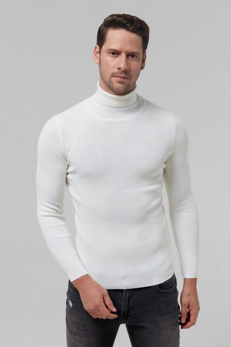 twn Slim Fit Ecru Rib Knitted Sweater 9EC060631764M  - Image 1