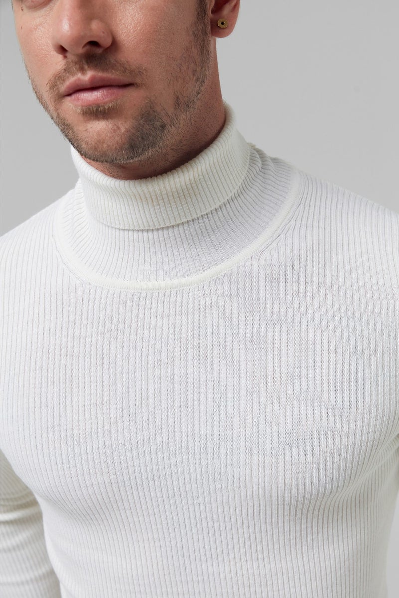 twn Slim Fit Ecru Rib Knitted Sweater 9EC060631764M  - Image 2