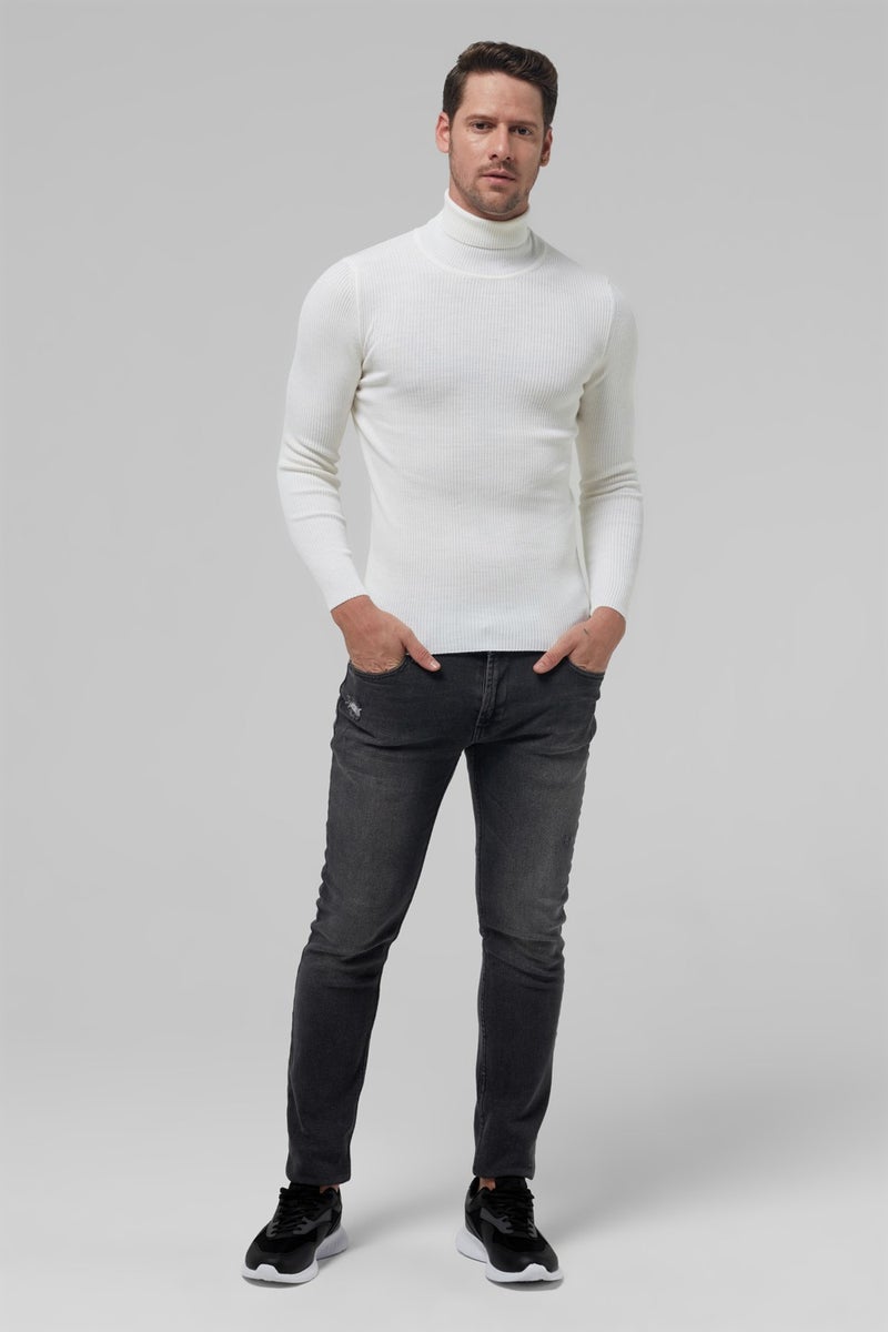 twn Slim Fit Ecru Rib Knitted Sweater 9EC060631764M  - Image 4