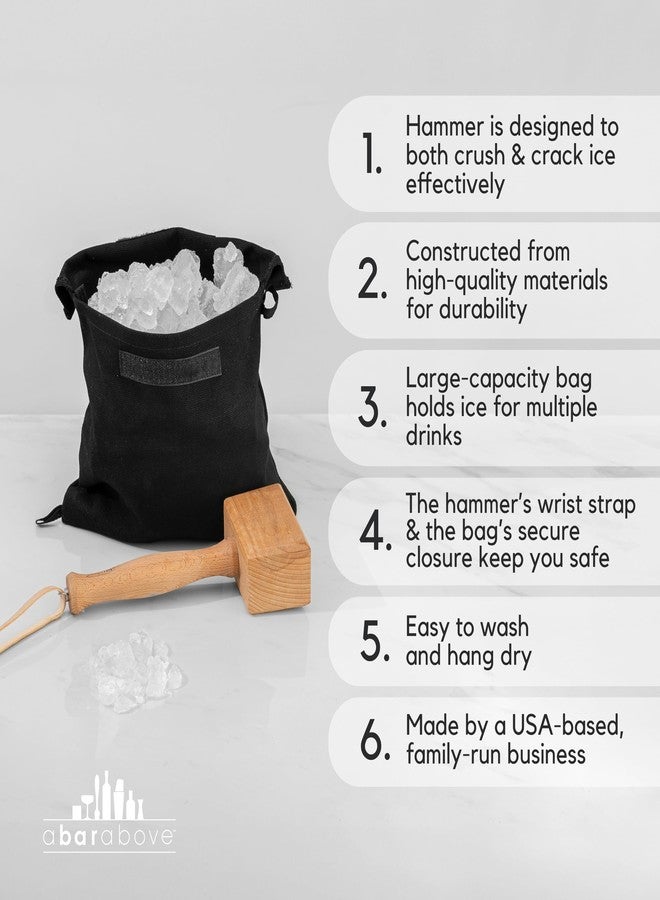 A Bar Above Wooden Ice Mallet and Lewis Bag, Includes Extra Large Manual Ice Crusher, Premium Canvas Lewis, Professional Grade Hammer, and Bag, for Bartender Kit, for Cocktails, 2 Pcs - Image 2