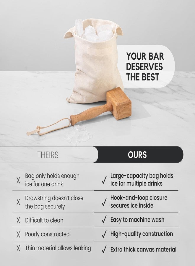 A Bar Above Wooden Ice Mallet and Lewis Bag, Includes Extra Large Manual Ice Crusher, Premium Canvas Lewis, Professional Grade Hammer, and Bag, for Bartender Kit, for Cocktails, 2 Pcs - Image 5