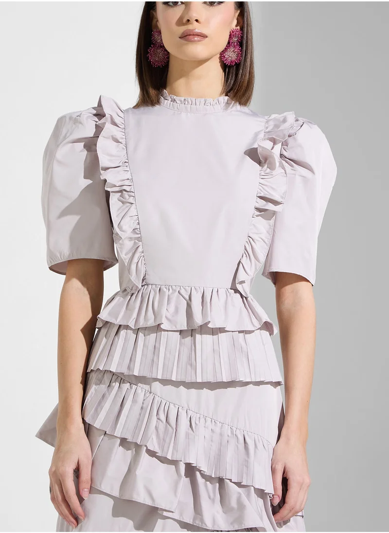 True Decadence High Neck Ruffle Detailed Dress