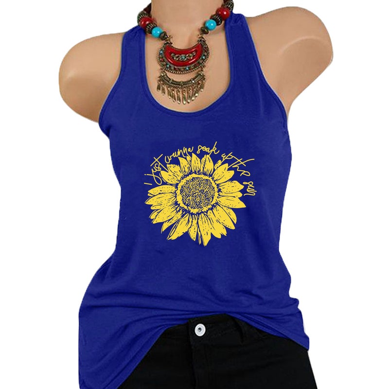 Spring 2020 Cross-border New Women's Vest Letter Sunflower Print Pattern Women's T-Shirt BX10665 - Image 2
