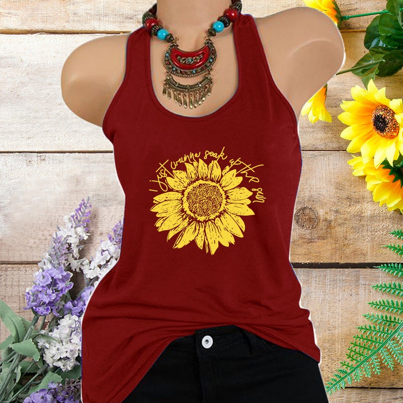 Spring 2020 Cross-border New Women's Vest Letter Sunflower Print Pattern Women's T-Shirt BX10665 - Image 1