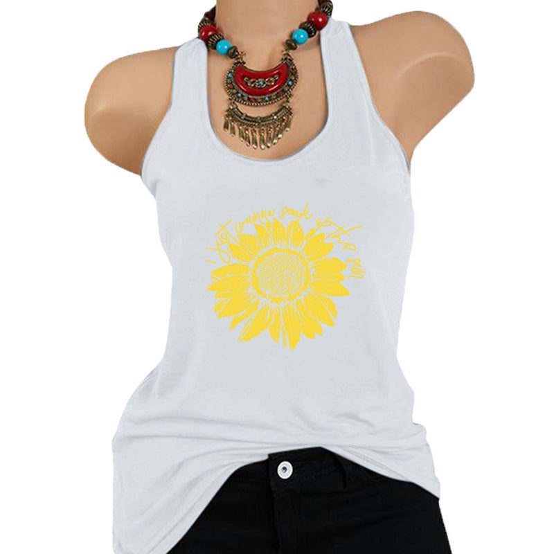 Spring 2020 Cross-border New Women's Vest Letter Sunflower Print Pattern Women's T-Shirt BX10665 - Image 3