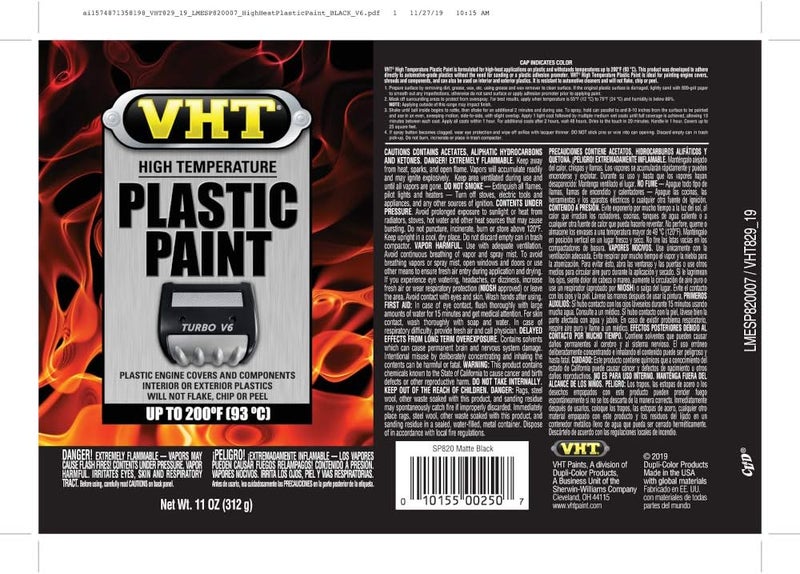 VHT Duplicolor ESP820007 Black High Temperature Plastic Paint, 11. Fluid_Ounces - Image 1