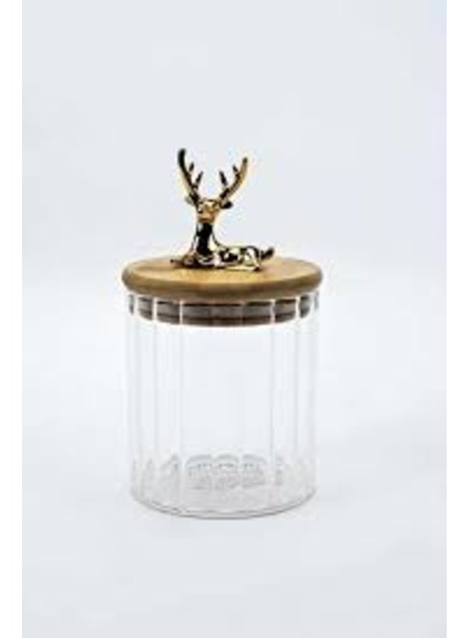 برطمان تخزين شفاف بغطاء ذهبي وقطعة ديكور على شكل غزال – علبة أنيقة لتنظيم الأغراض - Image 4
