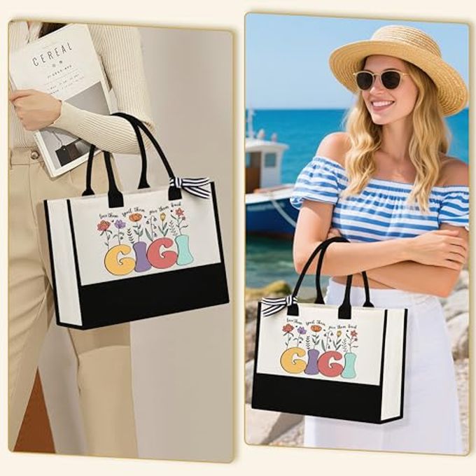 DOGMEM Gigi Gifts for Grandma Birthday Gift Set from Granddaughter Grandchildren Grandkids Christmas Gifts for Gigi Tote Bag Makeup Bag 16 Oz Can Glass - Image 5