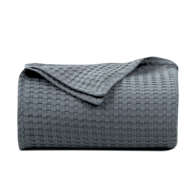 Tex Trend 100 Cotton Blanket Queen Size for Bed  Waffle Weave Fall Blanket Lightweight and Breathable Soft Woven Blanket for All Seasons Grey 90x90 Inches