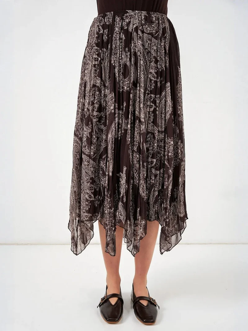 BIG DART BDART High Waist A-Line Midi Skirt in Paisley Print