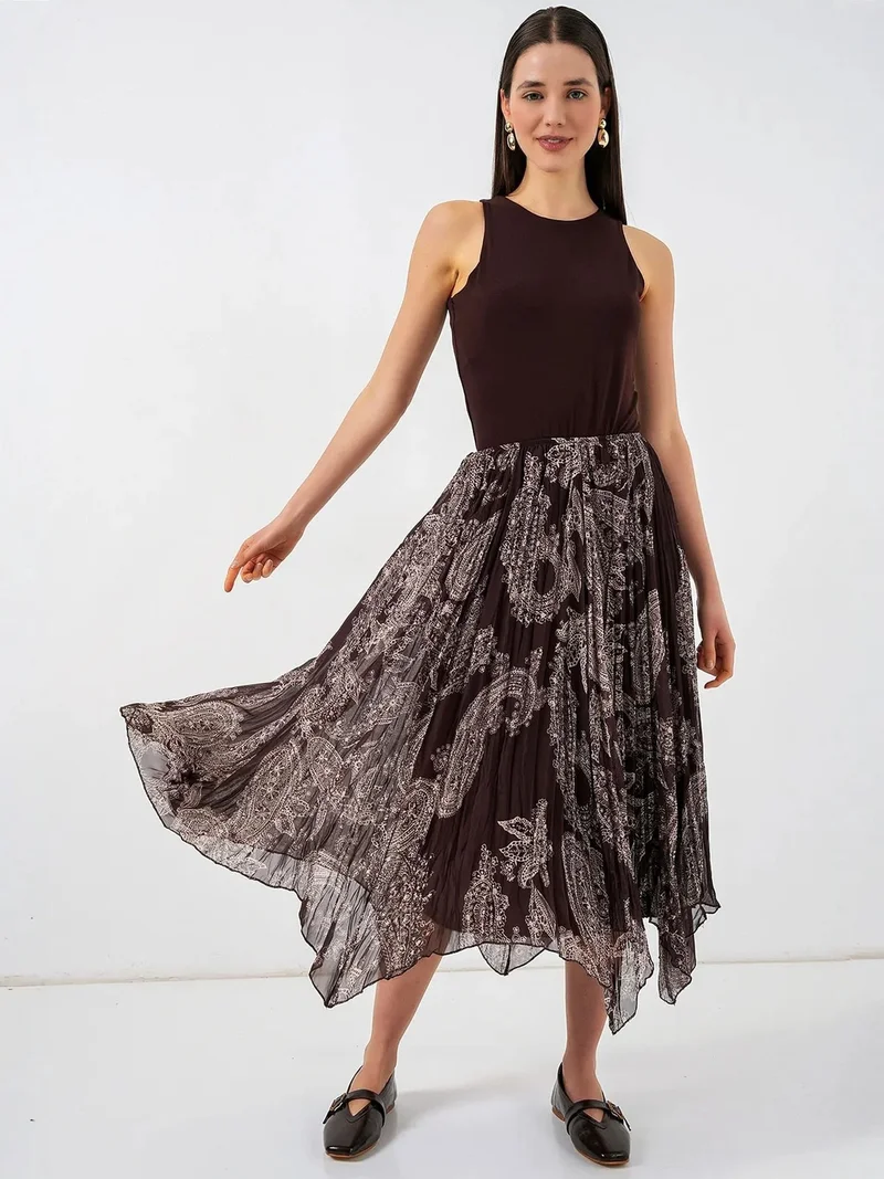 BIG DART BDART High Waist A-Line Midi Skirt in Paisley Print
