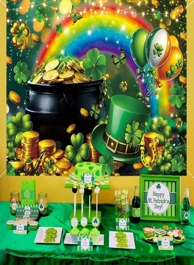 CINRAY Happy St Patricks Day Photo Backdrop 7x5FT Green Shamrock Rainbow Gold Coins St. Patrick's Day Party Decorations Background Lucky Clover Banner Supplies for Home - Image 2