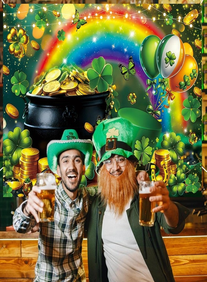 CINRAY Happy St Patricks Day Photo Backdrop 7x5FT Green Shamrock Rainbow Gold Coins St. Patrick's Day Party Decorations Background Lucky Clover Banner Supplies for Home - Image 3