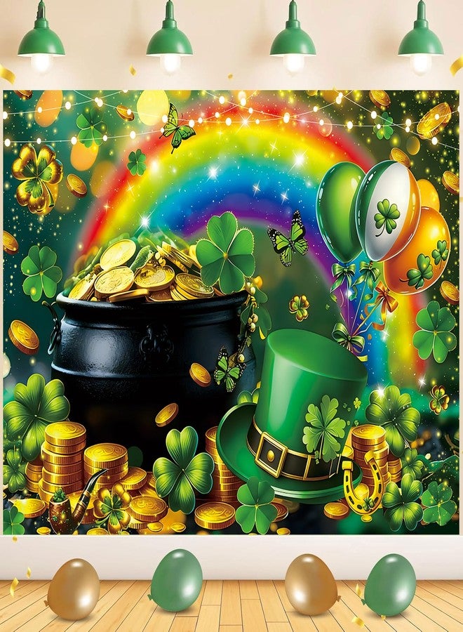 CINRAY Happy St Patricks Day Photo Backdrop 7x5FT Green Shamrock Rainbow Gold Coins St. Patrick's Day Party Decorations Background Lucky Clover Banner Supplies for Home - Image 1