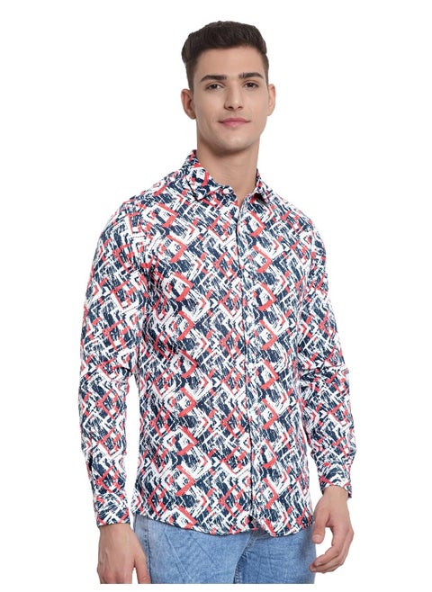 Long Sleeve Orange Abstract Printed Shirts for Men