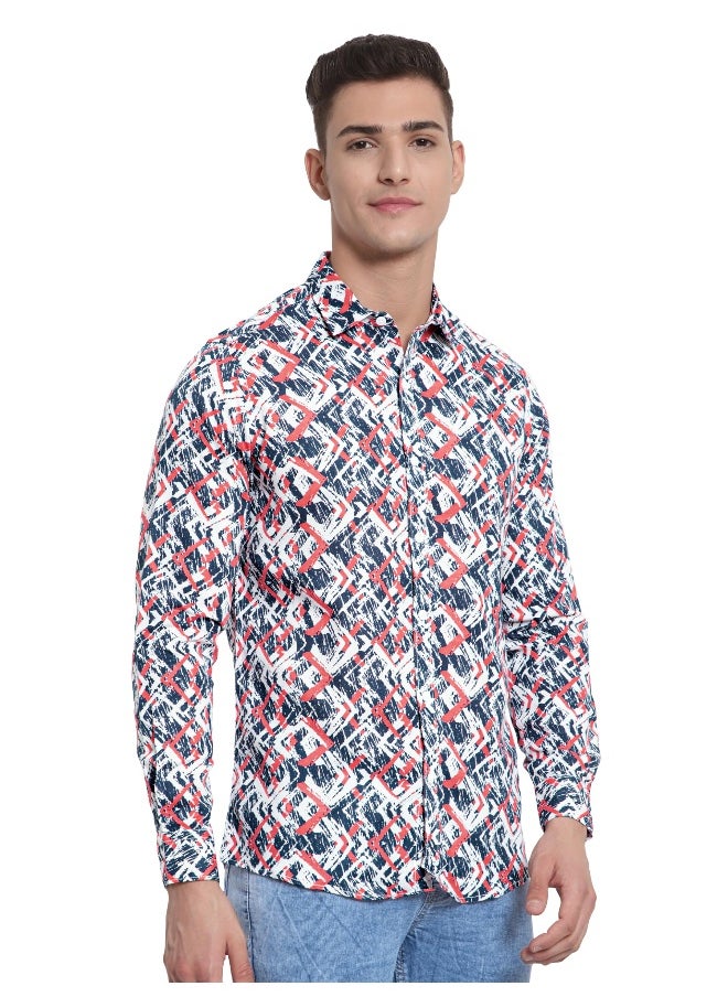 Beyoung Long Sleeve Orange Abstract Printed Shirts for Men  - Image 1
