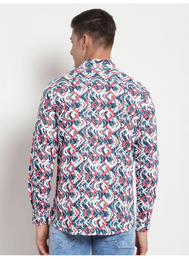Beyoung Long Sleeve Orange Abstract Printed Shirts for Men  - Image 2