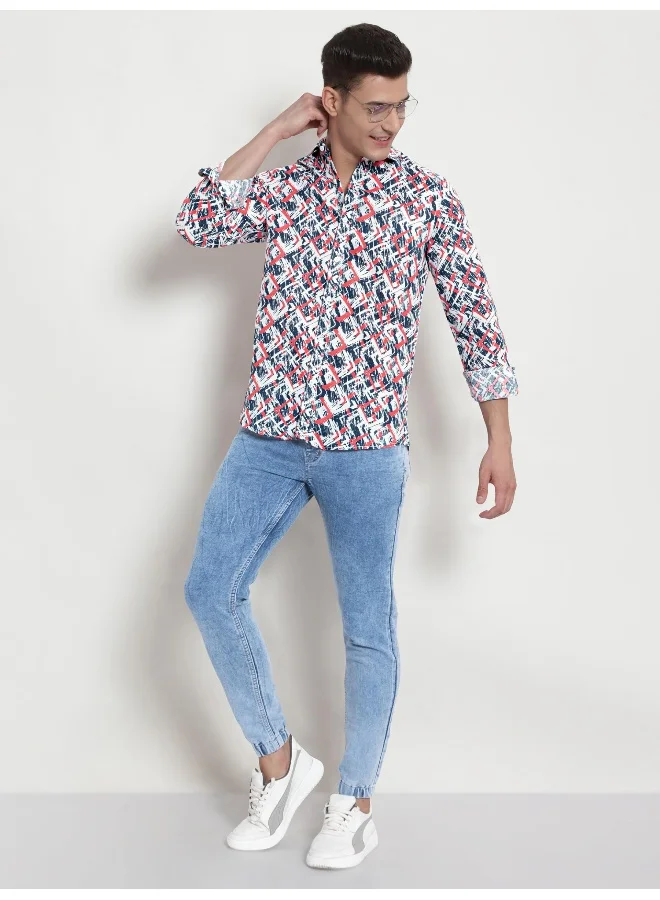 Beyoung Long Sleeve Orange Abstract Printed Shirts for Men