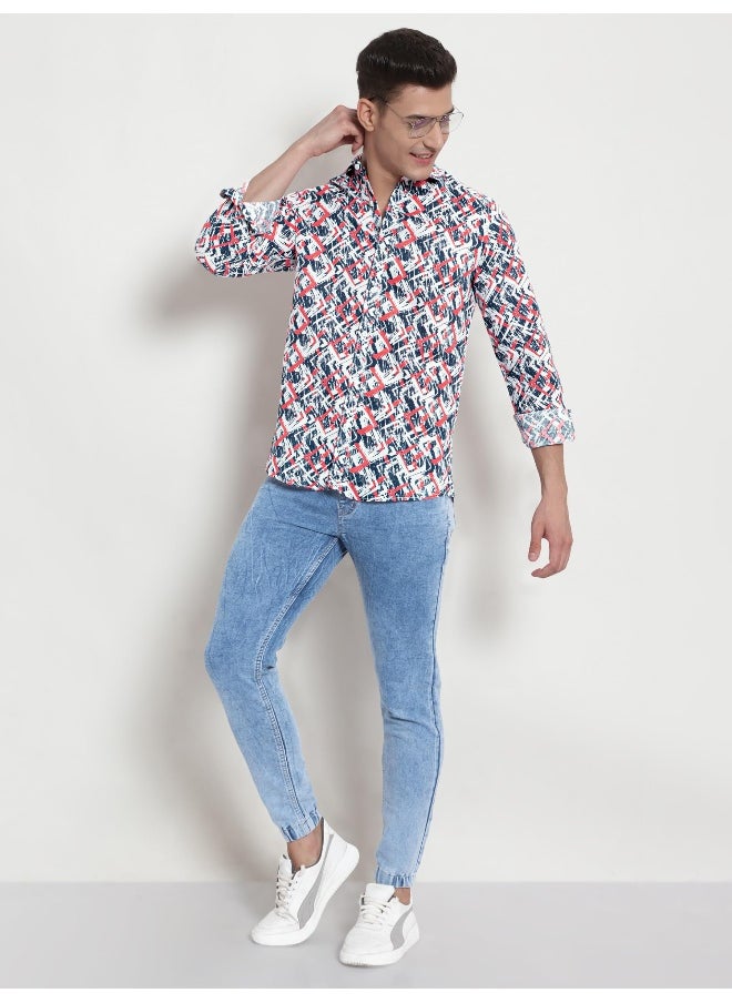 Beyoung Long Sleeve Orange Abstract Printed Shirts for Men  - Image 4